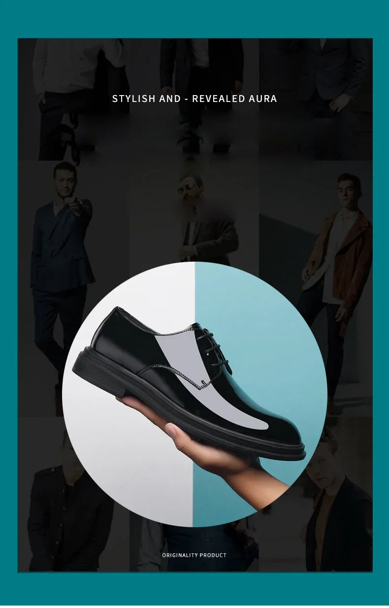 FUQIAO New Men 6/8cm Derby Shoes Patent Leather Height Increase Men Dress Shoes Formal Elevator Business Lift Shoes Bright Upper - Evallys.com