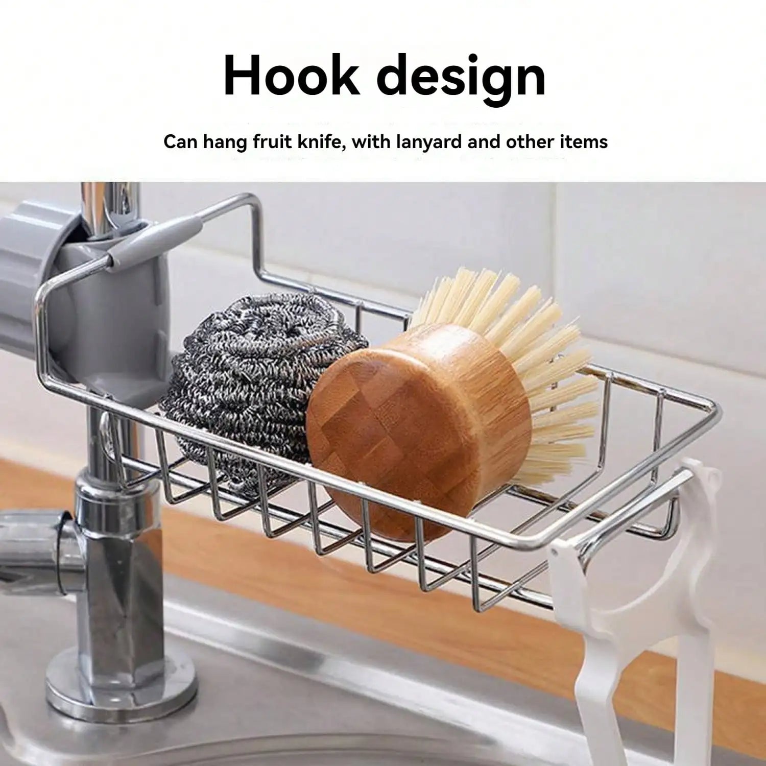 Faucet Sponge Holder for Kitchen Sink, Sponge Drain Rack, Stainless Steel Hanging Storage Rack, Soap Dish Brush Dishcloth