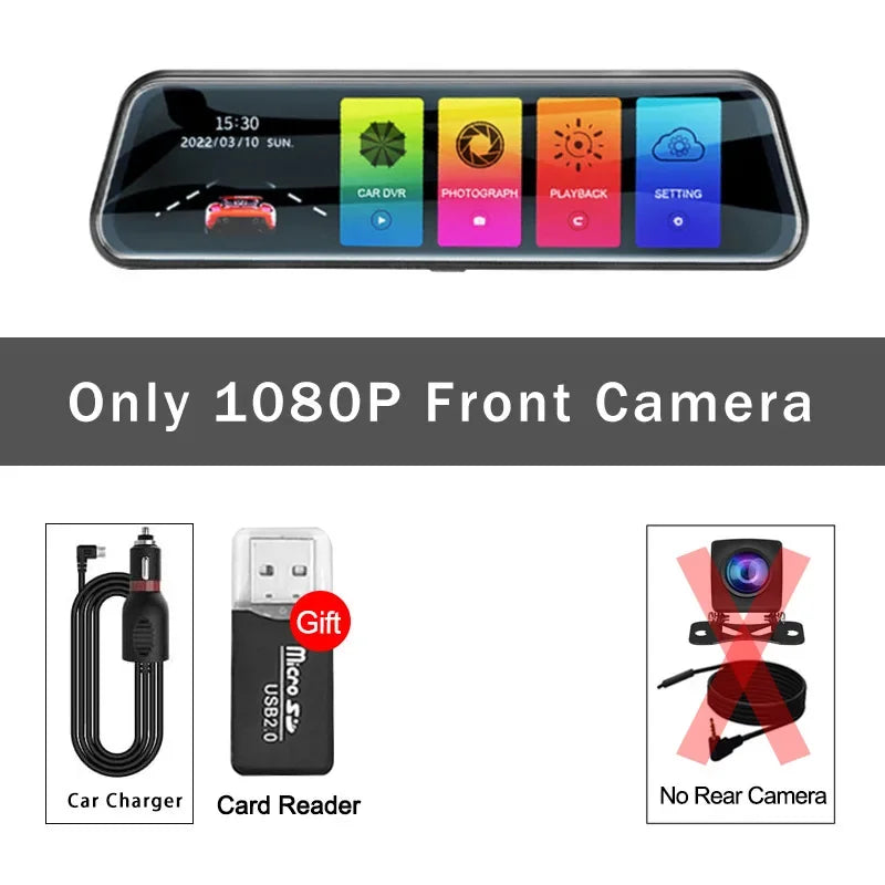 10 Inch Mirror Camera for Car Touch Screen Video Recorder Rearview mirror Dash Cam Front and Rear Camera Mirror DVR Black Box - Evallys.com
