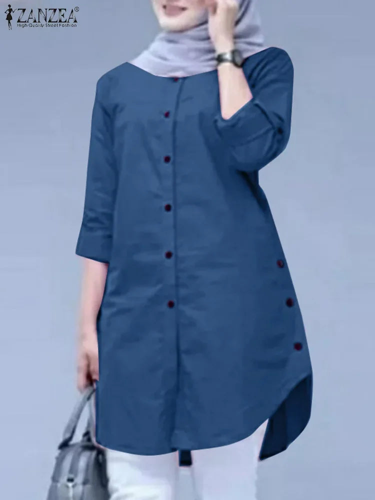 ZANZEA Women’s Abaya Blouse – Casual Islamic Long Sleeve Tops 2024 - Evallys.com