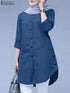 ZANZEA Women’s Abaya Blouse – Casual Islamic Long Sleeve Tops 2024 - Evallys.com