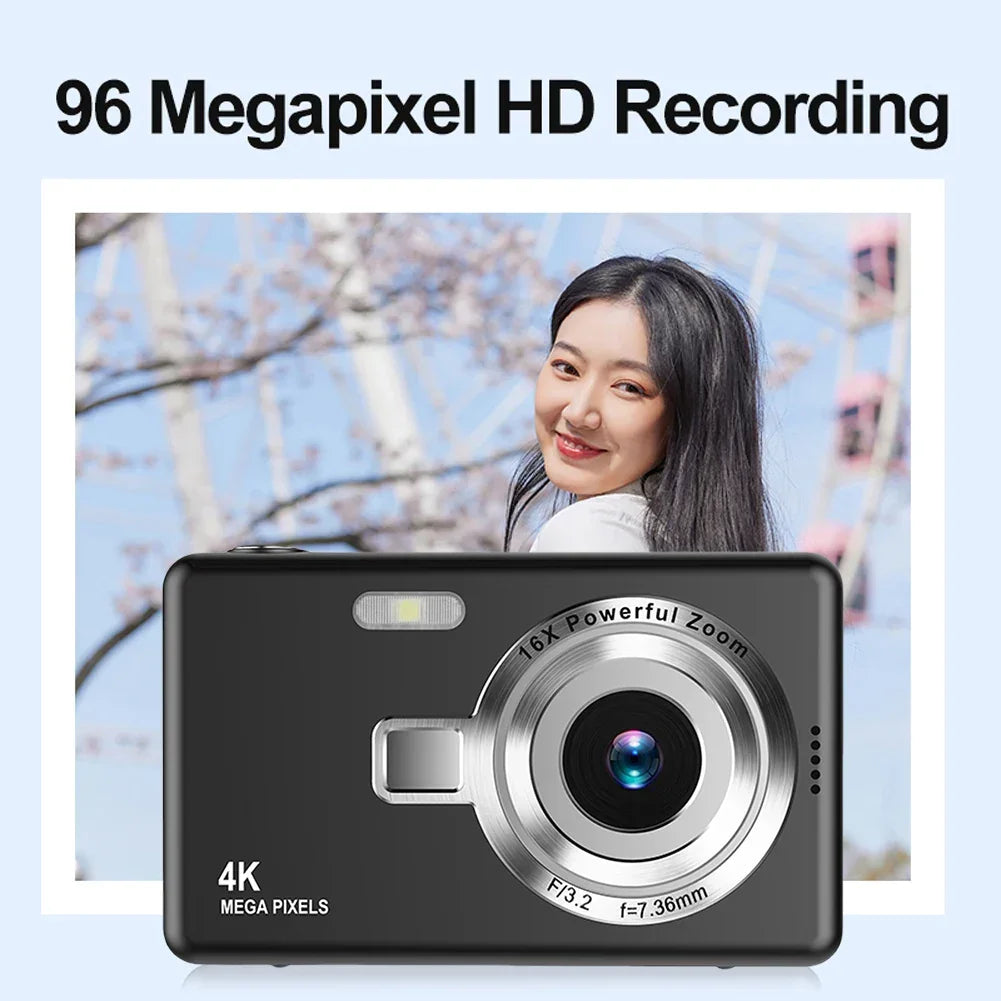 4K HD 1080P Digital Camera 96MP Autofocus Vlogging Camera 2.4 Inch IPS Screen Portable Vlogging Camera for Kids Adults Beginners - Evallys.com