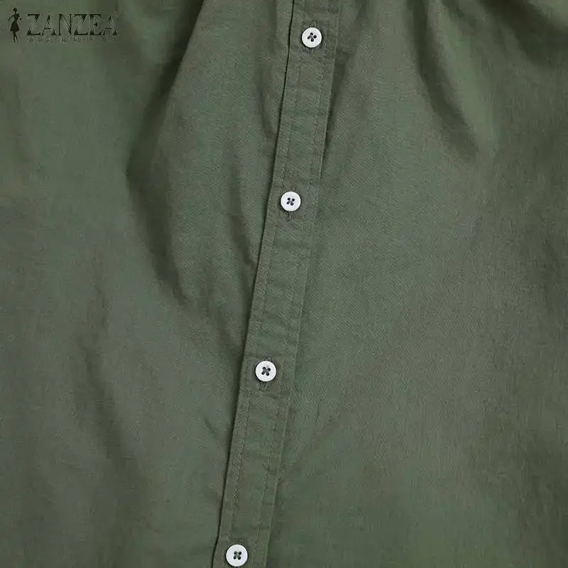 ZANZEA 2025 Spring Summer Blouses Casual Women Shirts Solid Color 3/4 Sleeve Buttons Cotton Linen Blusas Solid Top Casual Tunic - Evallys.com