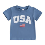 Independence Day Kids T-Shirt with USA Flag Embroidery Patriotic Short Sleeve Tee for Boys Loose Fit Summer Top - Evallys.com