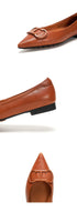 Women’s Retro Pointed Toe Flats – Classic PU Leather Office Shoes - Evallys.com