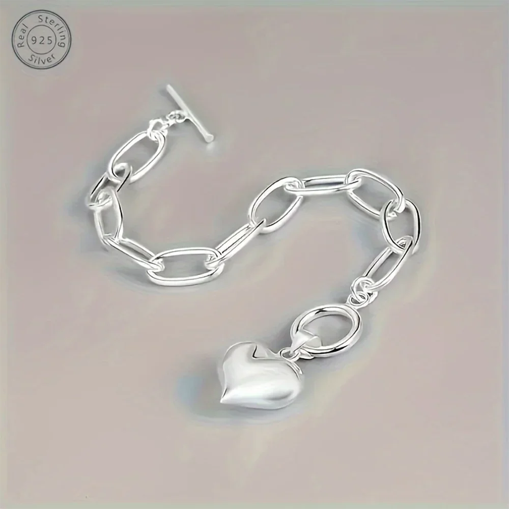 925 Sterling Silver Bracelets Fashion Cubic Peach Heart Pendant Chain Bracelet for Women Jewelry Anniversary Valentine's Day USA - Evallys.com