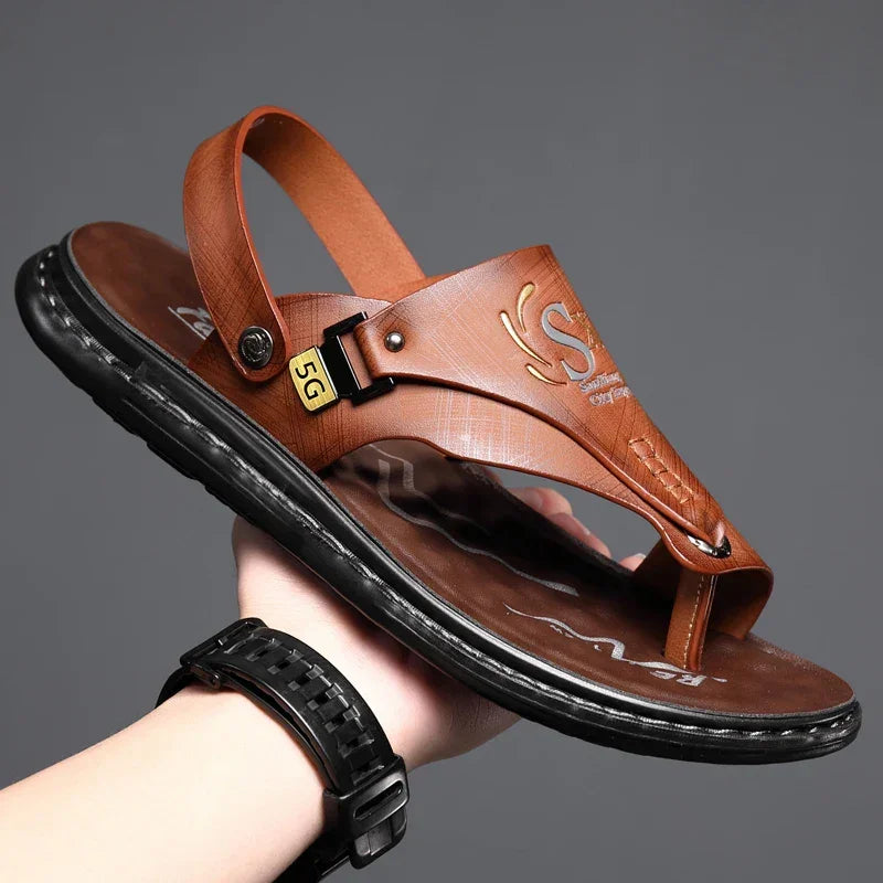 Men’s Summer Casual Leather Sandals – Designer Outdoor Leisure Shoes - Evallys.com