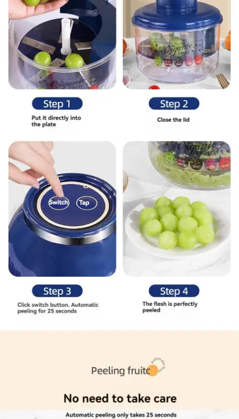 Automatic Fruit Peeler Machine Wireless Portable  Grape/Apple/ Garlic/plum/Peach Peeler for Home, Fast & Easy Kitchen Gadget