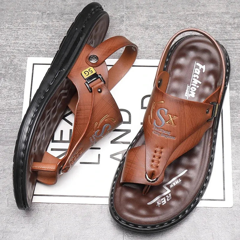 Men’s Summer Casual Leather Sandals – Designer Outdoor Leisure Shoes - Evallys.com