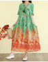 Retro Cotton Linen Dress – Summer Print Loose Long Maxi Dress - Evallys.com