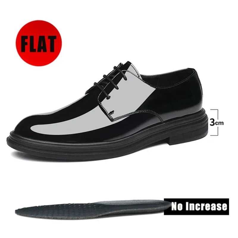 FUQIAO New Men 6/8cm Derby Shoes Patent Leather Height Increase Men Dress Shoes Formal Elevator Business Lift Shoes Bright Upper - Evallys.com