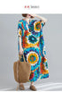 Boho Floral Maxi Dress – Cotton Linen V-Neck Summer Beach Wear - Evallys.com