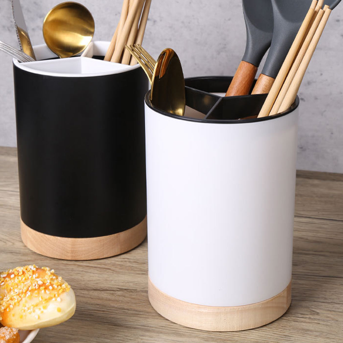 Kitchen Tableware Storage Bucket Utensil Holder Cutlery Drainer Plastic Chopstick Spoon Storage Rack Detachable 3 Divided
