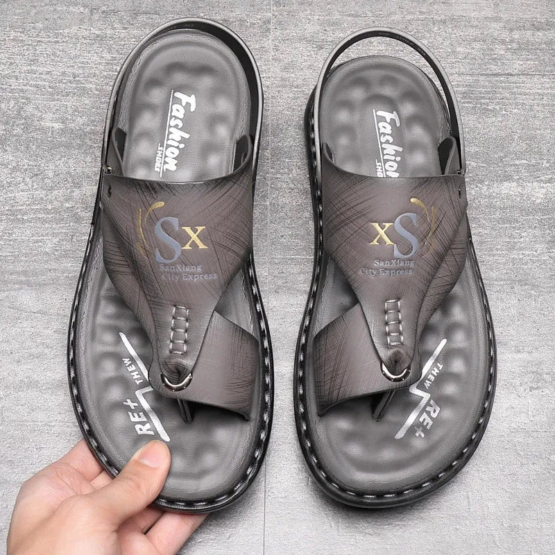 Men’s Summer Casual Leather Sandals – Designer Outdoor Leisure Shoes - Evallys.com