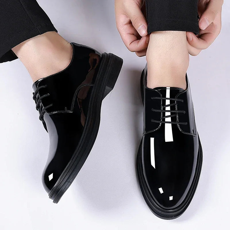 FUQIAO New Men 6/8cm Derby Shoes Patent Leather Height Increase Men Dress Shoes Formal Elevator Business Lift Shoes Bright Upper - Evallys.com
