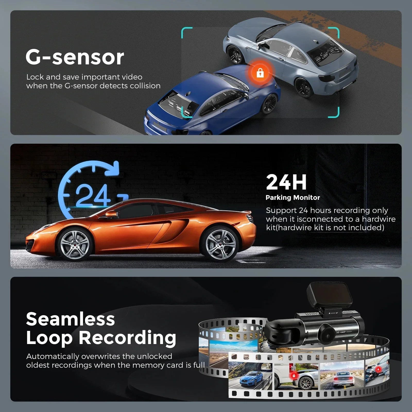 1080P WIFI Dual camera Dash Cam for cars,Front And Inside,car camera with IR Night Vision,Loop Recording,wide angle Car DVR Came - Evallys.com