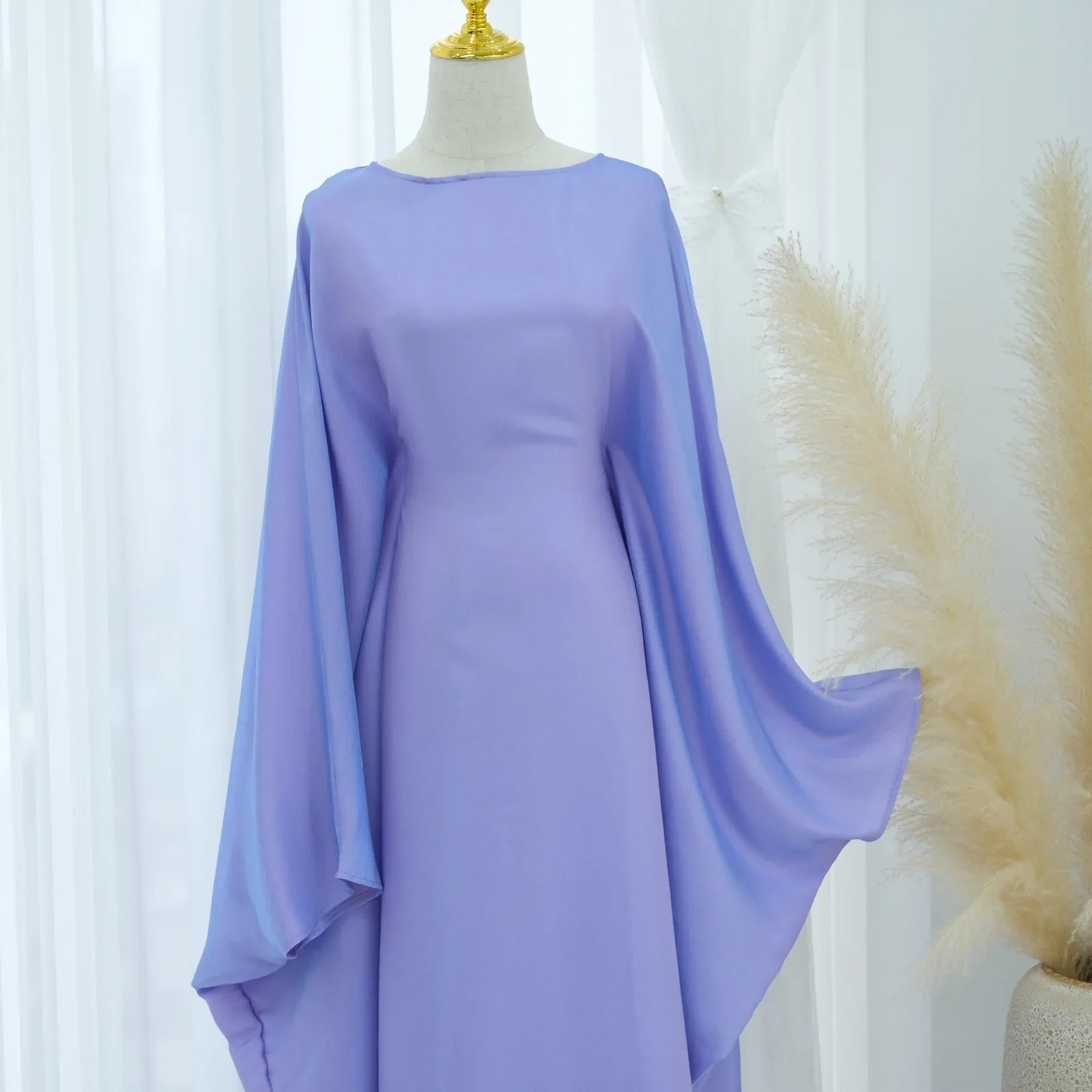 Eid Ramadan Batwing Butterfly Satin Abaya Dubai Luxury Muslim Kaftan Maxi Dress Women Kebaya Robe Caftan Marocain Femme Vestidos - Evallys.com