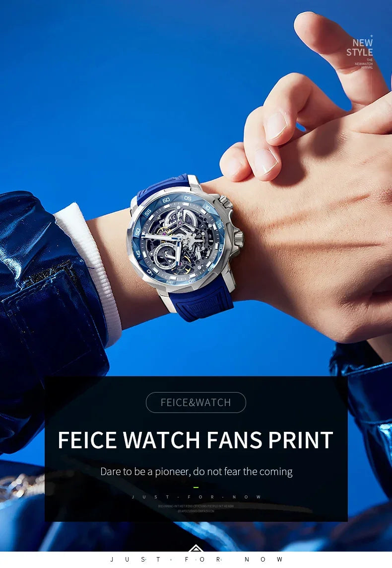 FEICE 2025 new double-sided skeleton trend men's automatic mechanical watch luminous waterproof-FM511 - Evallys.com