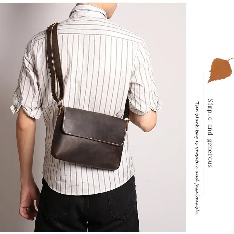 Crazy Horse Leather Men’s Shoulder Bag – Genuine Cowhide Crossbody Satchel - Evallys.com