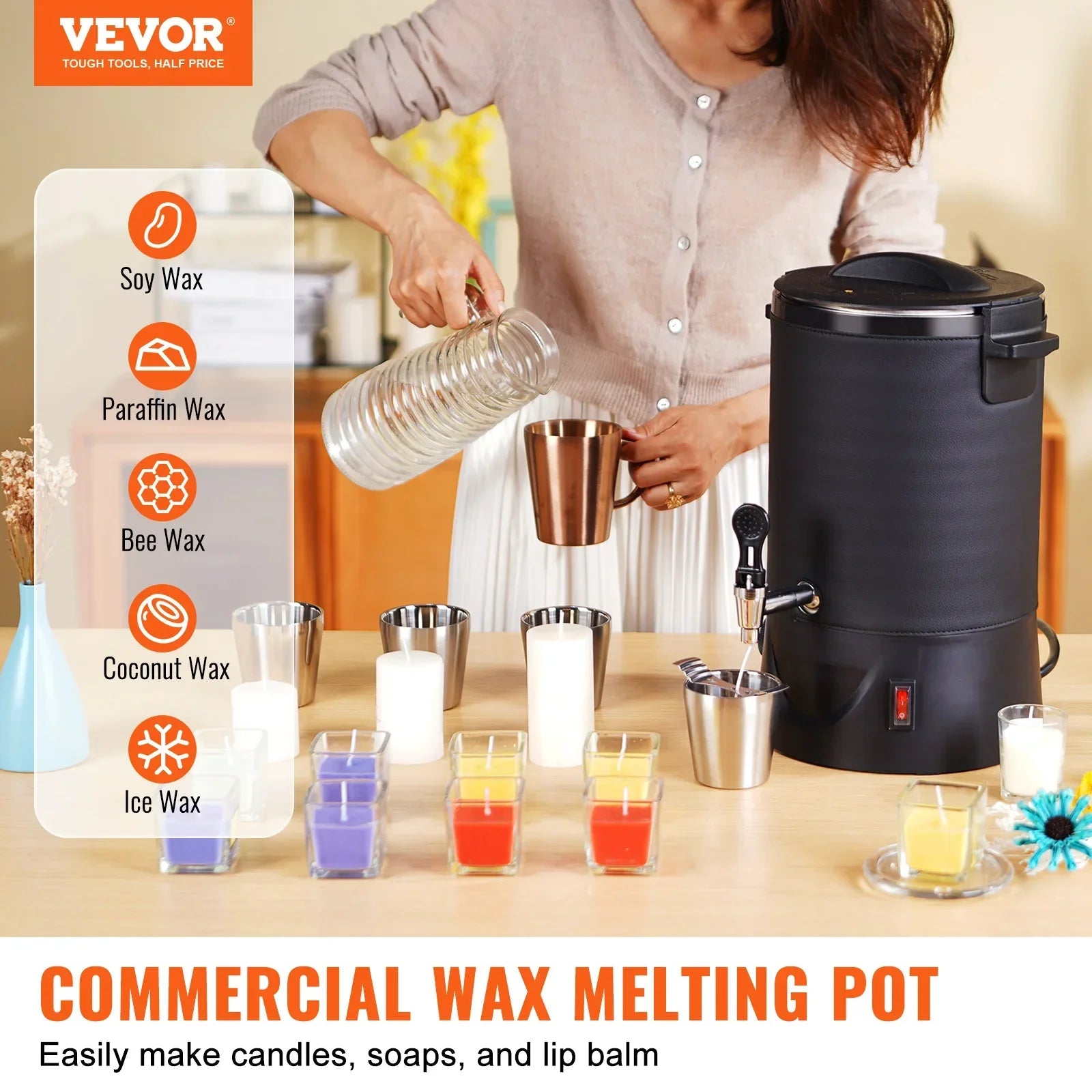 VEVOR 6.5L 10L Wax Melter for Candle Making Large Electric Wax Melting Pot Easy Pour Spout 9-Level Temperature Control - Evallys.com