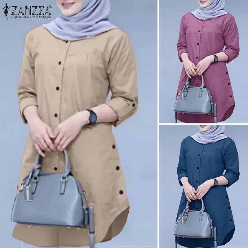 ZANZEA Women’s Abaya Blouse – Casual Islamic Long Sleeve Tops 2024 - Evallys.com