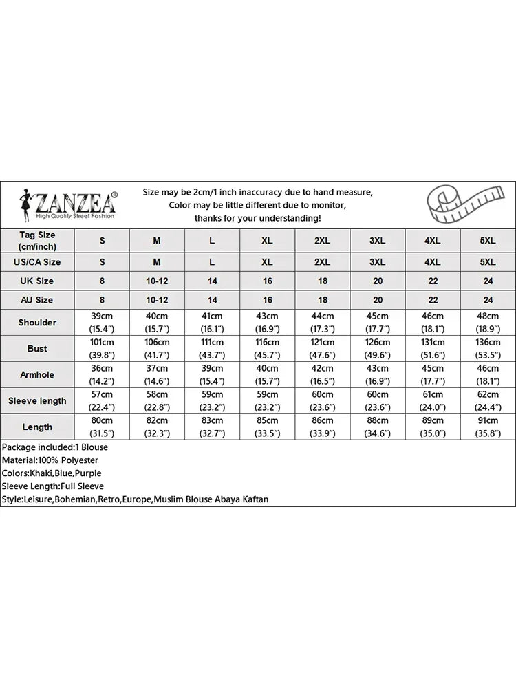ZANZEA Women’s Abaya Blouse – Casual Islamic Long Sleeve Tops 2024 - Evallys.com