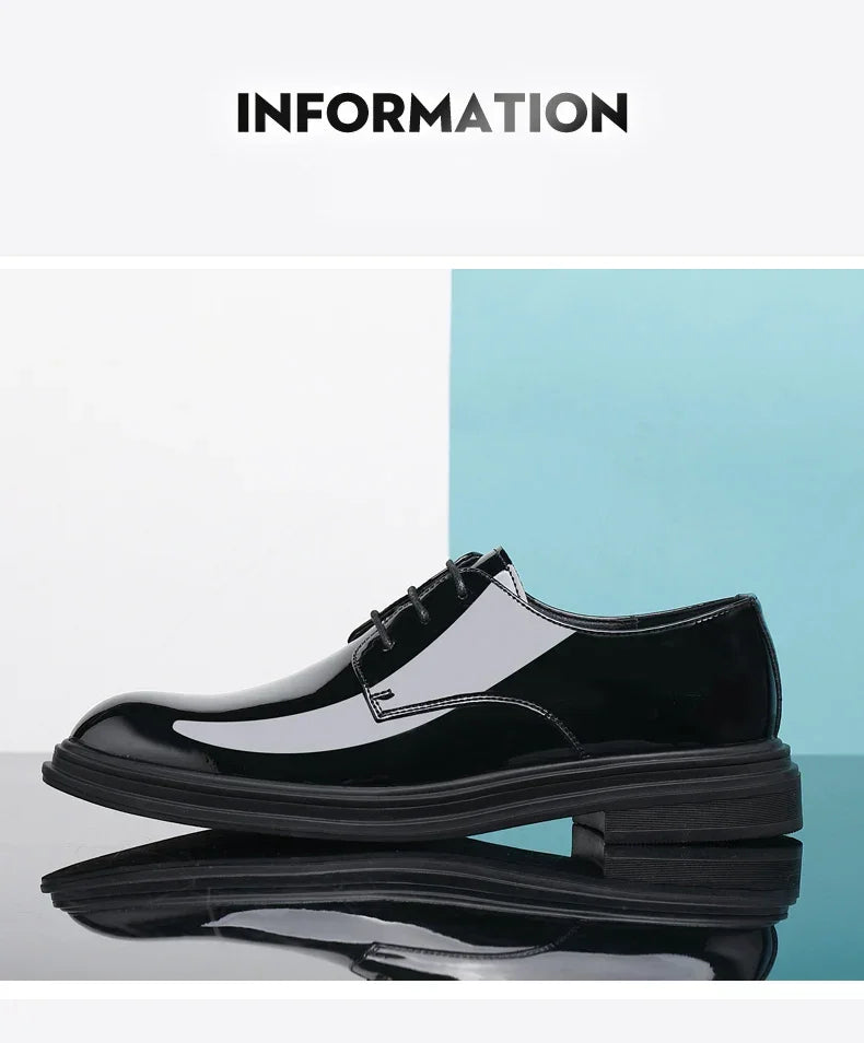 FUQIAO New Men 6/8cm Derby Shoes Patent Leather Height Increase Men Dress Shoes Formal Elevator Business Lift Shoes Bright Upper - Evallys.com