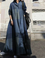 Vintage Cotton Linen Shirt Dress Women’s Autumn Long Maxi Robe - Evallys.com
