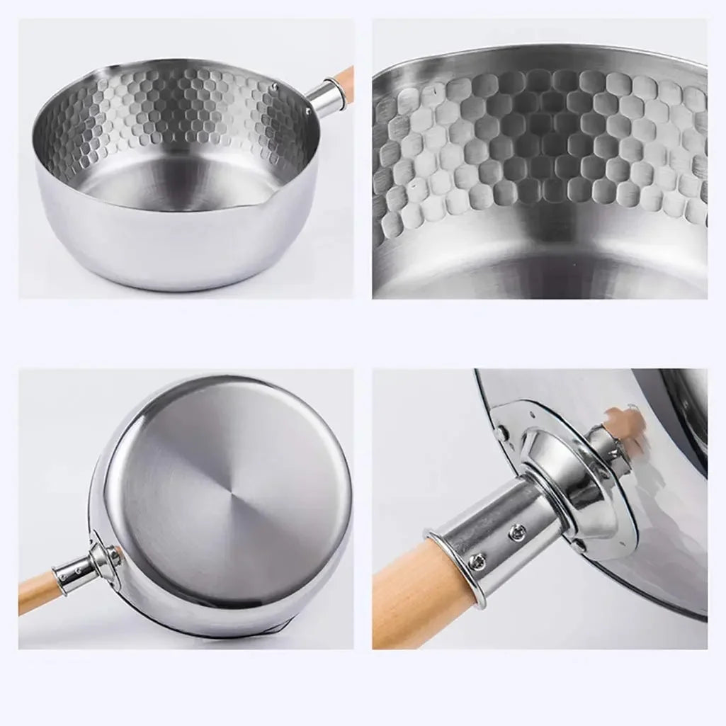 Stainless Steel Saucepan with Lid Solid wood handle with hook Multipurpose Sauce Pan with Pour Spouts, Sauce Pot, Cooking Pot - Evallys.com