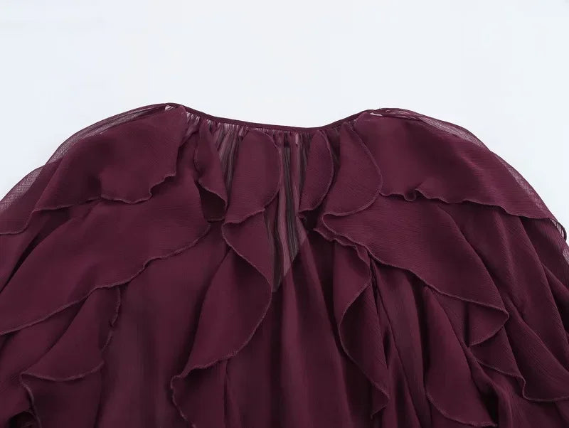 MUJER Ruffle Blouse – Semi Sheer Chiffon Fairy Shirt for Women 2025 - Evallys.com