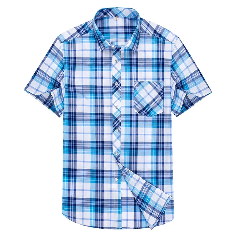High Quality Men's Plaid Short Sleeve Shirts Business Casual Striped Turn-Down Collar Summer Man Shirt - Evallys.com