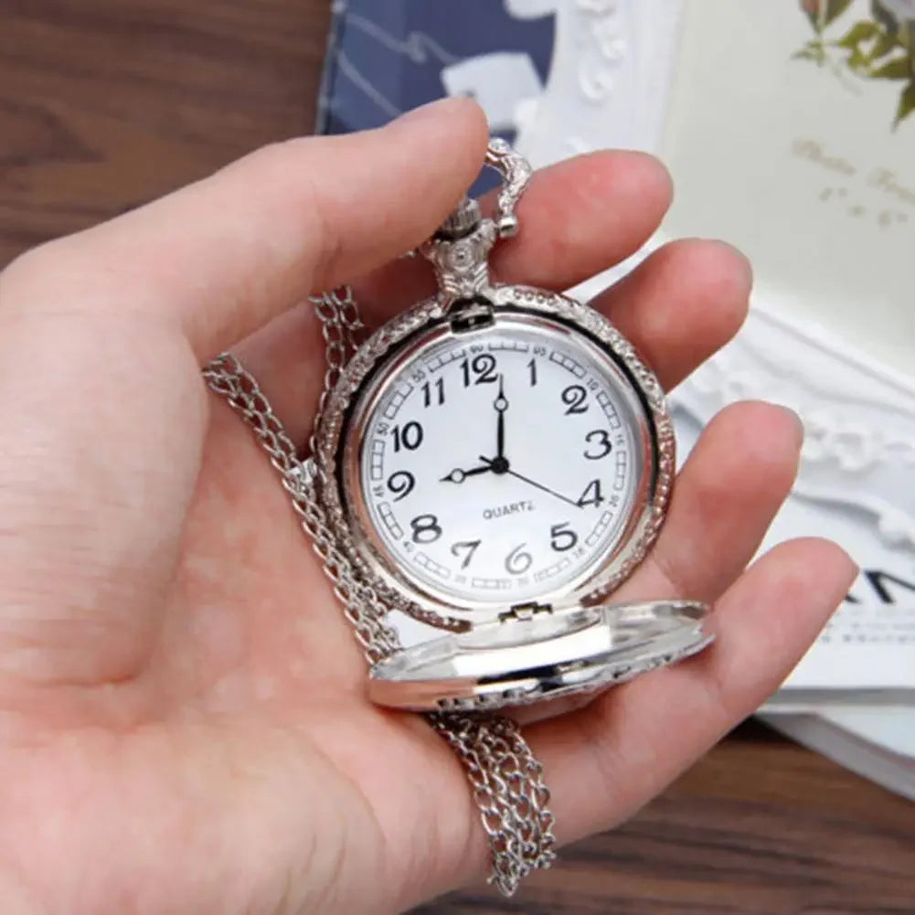 2025 New Locomotive Pattern Hollow Cover Design Pocket Watch Necklace Pendant Chain Unisex Gift Alloy Quartz Pocket Watch - Evallys.com