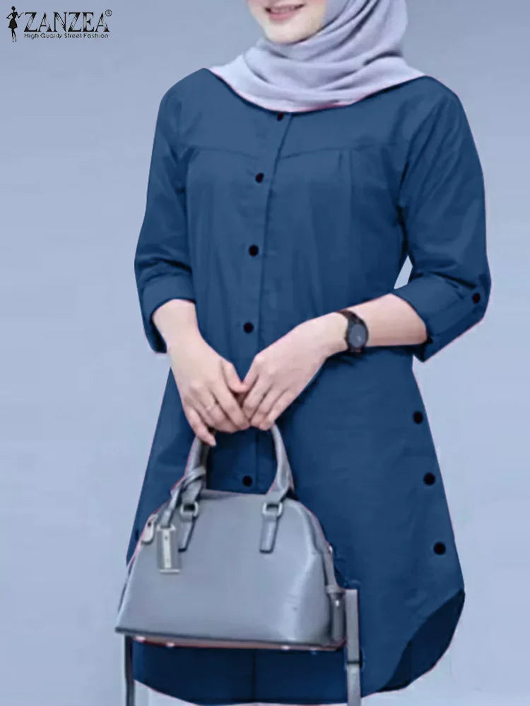 ZANZEA Women’s Abaya Blouse – Casual Islamic Long Sleeve Tops 2024 - Evallys.com