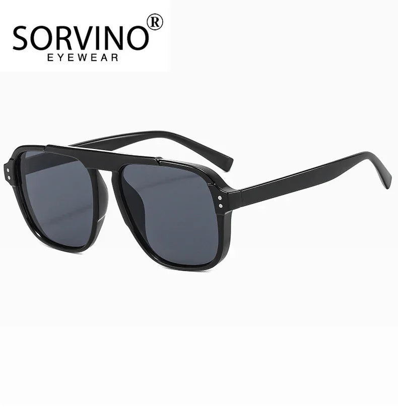 SORVINO Oversized Red Square Rivets Sunglasses Fashion Women Vintage Brand Designer Men Trendy Yellow Sun Glasses Shades UV400 - Evallys.com