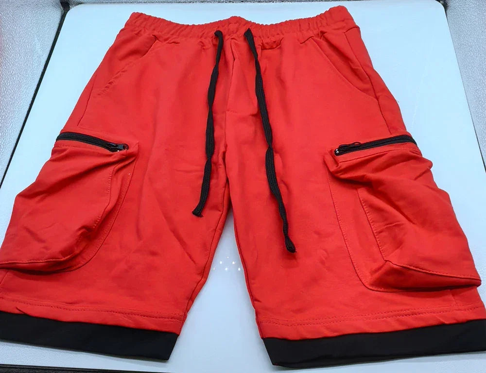 Mens Summer Cargo Shorts Cotton Workout Fitness Shorts Breathable Jogger Training Gyms Bodybuilding Multi Pocket Yellow Shorts - Evallys.com