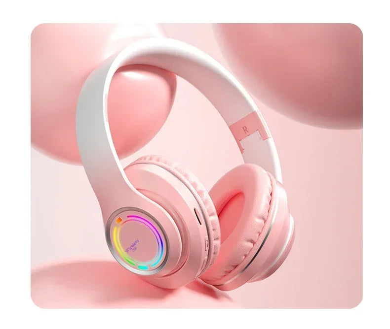 RGB Bluetooth Wireless Headphones For Girls Children's Headset with Microphone Support SD Card HIFi Stereo Gaming Earphone - Evallys.com