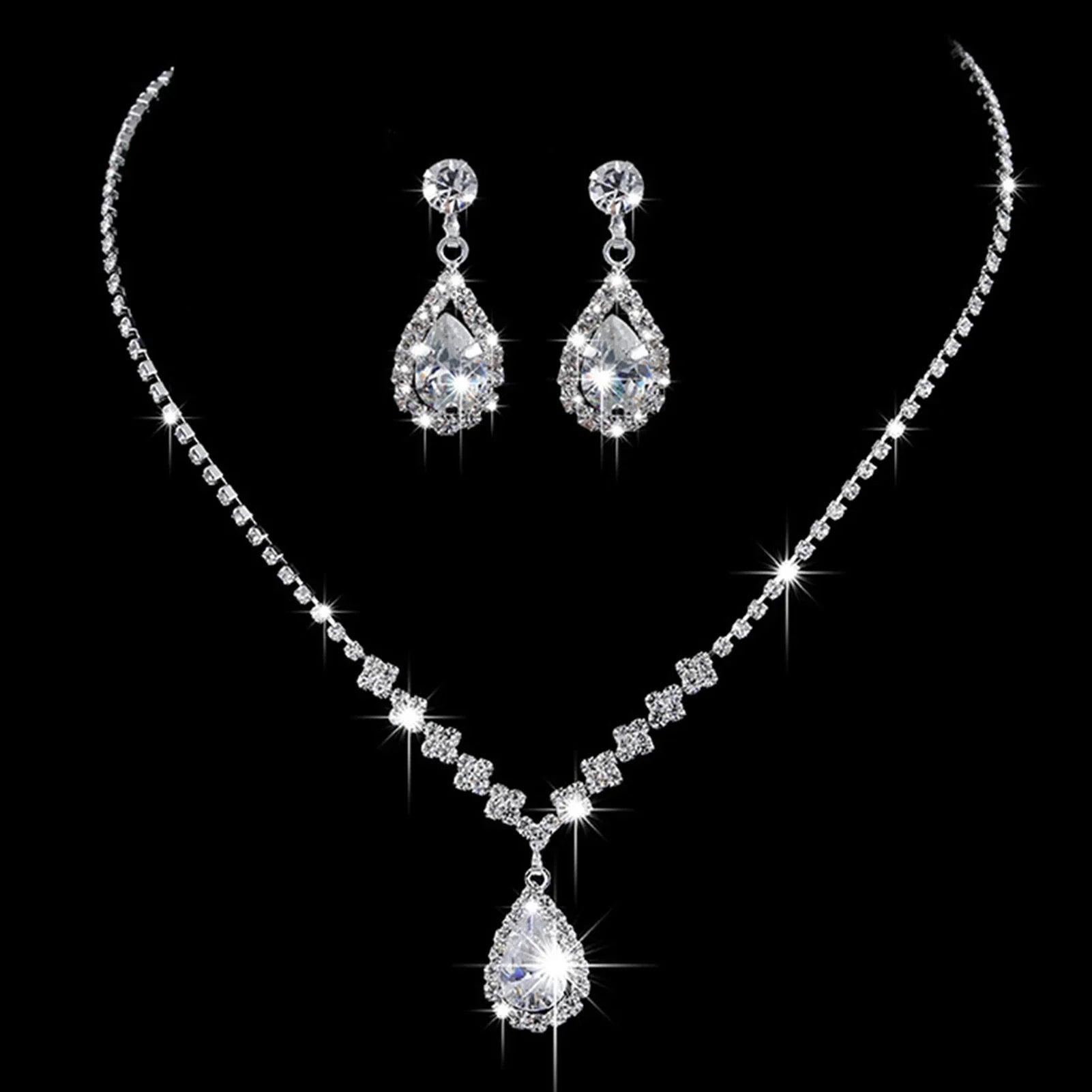 Wedding Season Women's Fashion Droplet Necklace and Earring Set Banquet Party Accessories - Evallys.com