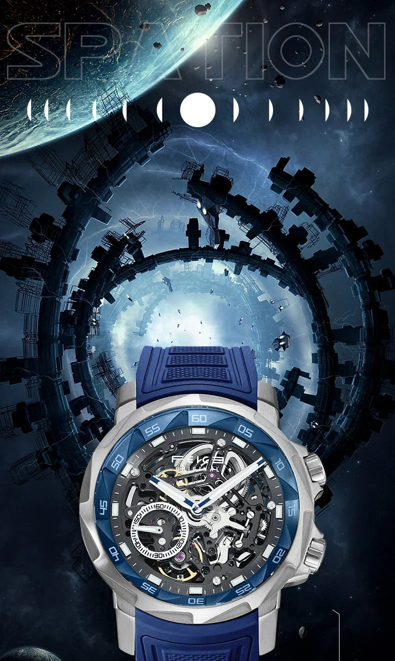 FEICE 2025 new double-sided skeleton trend men's automatic mechanical watch luminous waterproof-FM511 - Evallys.com