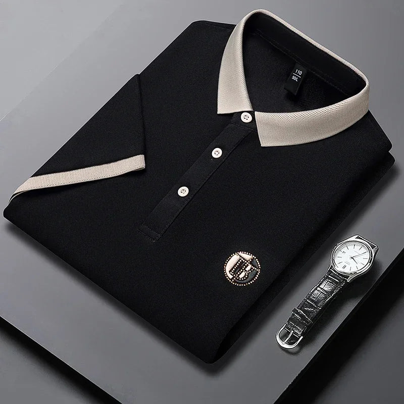 2024 Men's New Embroidered Cotton Business Leisure Short Sleeved POLO Shirt Fashion Short Sleeved Comfortable and Breathable Top - Evallys.com