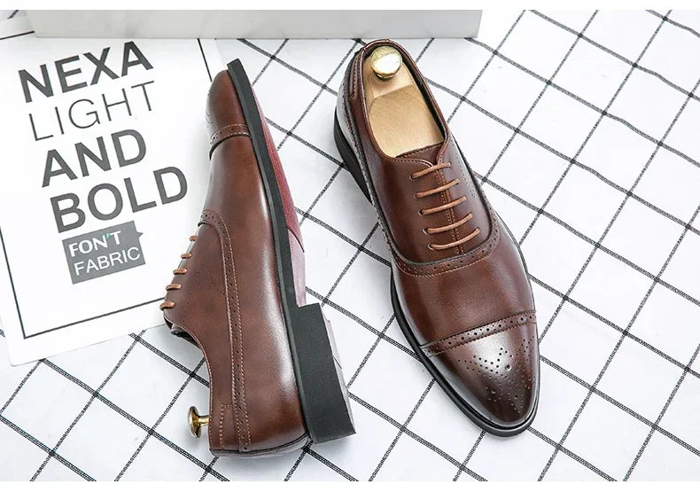 Men's Formal Shoes Red Sole Fashion Business Casual Party Banquet Daily Retro Carved Lace-up Brogue Dress Wedding Shoes Size 48 - Evallys.com