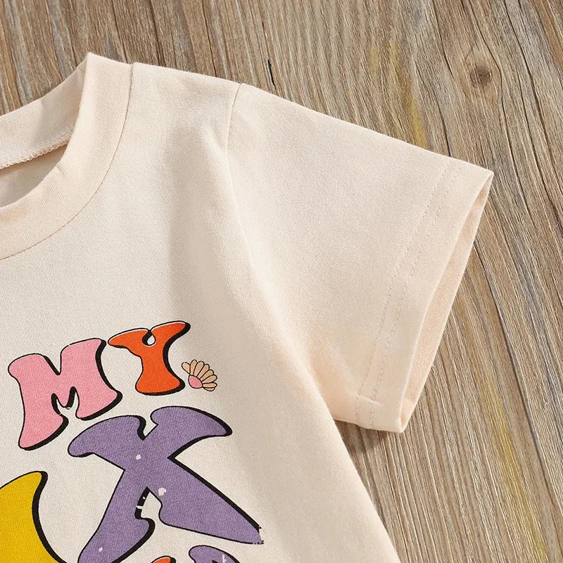 2024-04-05 Lioraitiin Summer Kids Girls Birthday T-Shirts Letter Print O-Neck Short Sleeve Birthday Shirts Casual Toddler Tops - Evallys.com