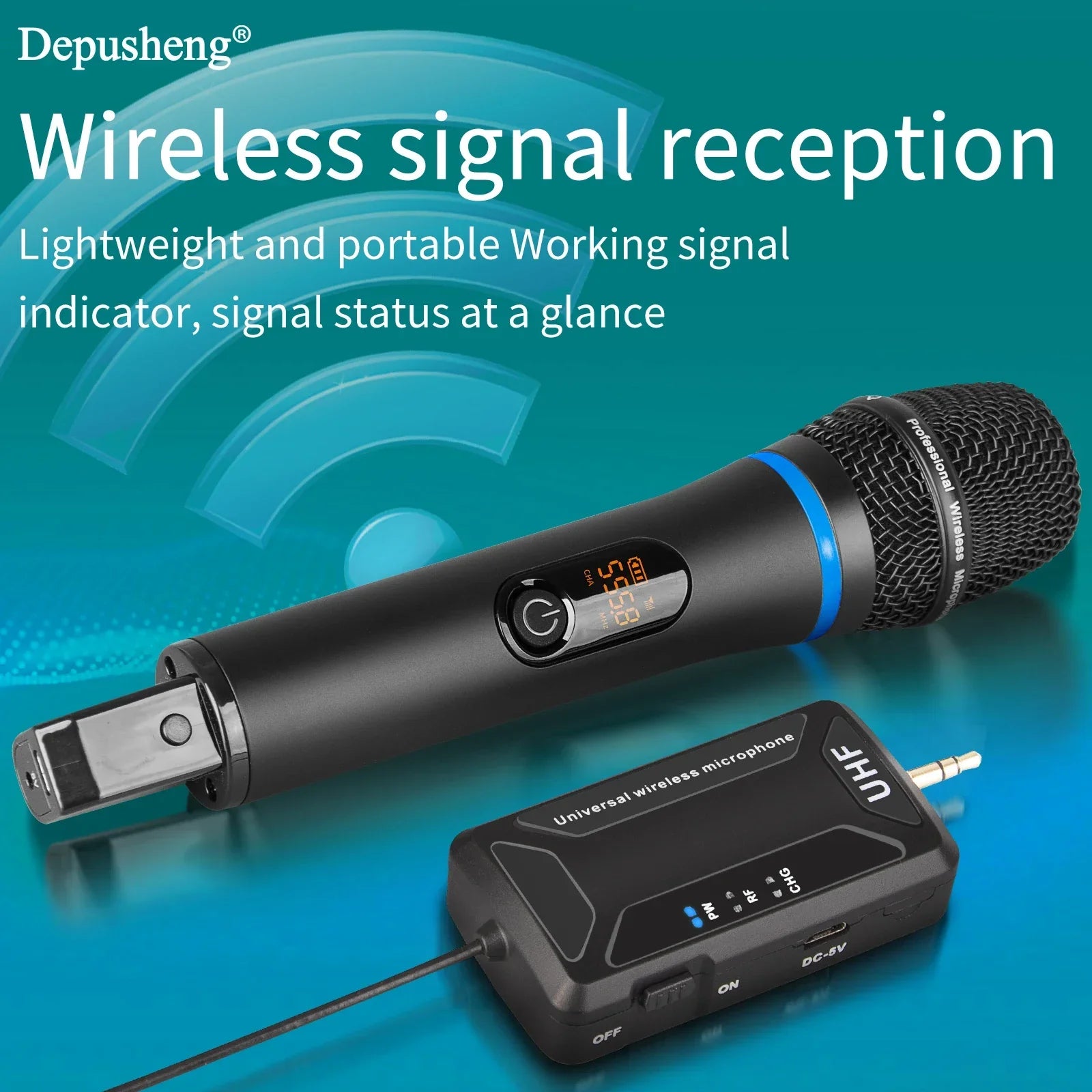 Wireless Microphone Depusheng W8-1 UHF Metal Dynamic Handheld Karaoke Mic With Rechargeable Receiver For Karaoke Wedding - Evallys.com