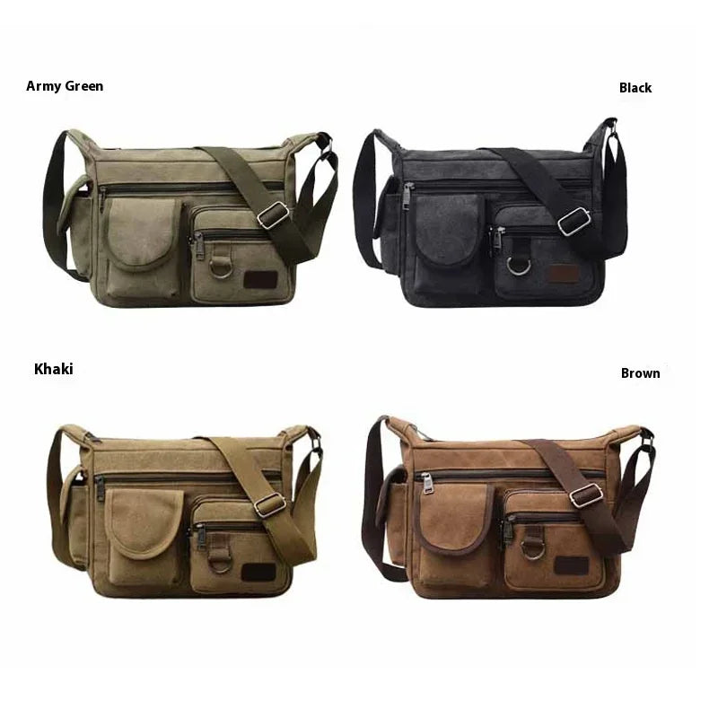 Men's Canvas Messenger Bag, Casual Travel Shoulder Bag, Outdoor Sports, Multi-Pocket Adjustable Shoulder Strap - Evallys.com