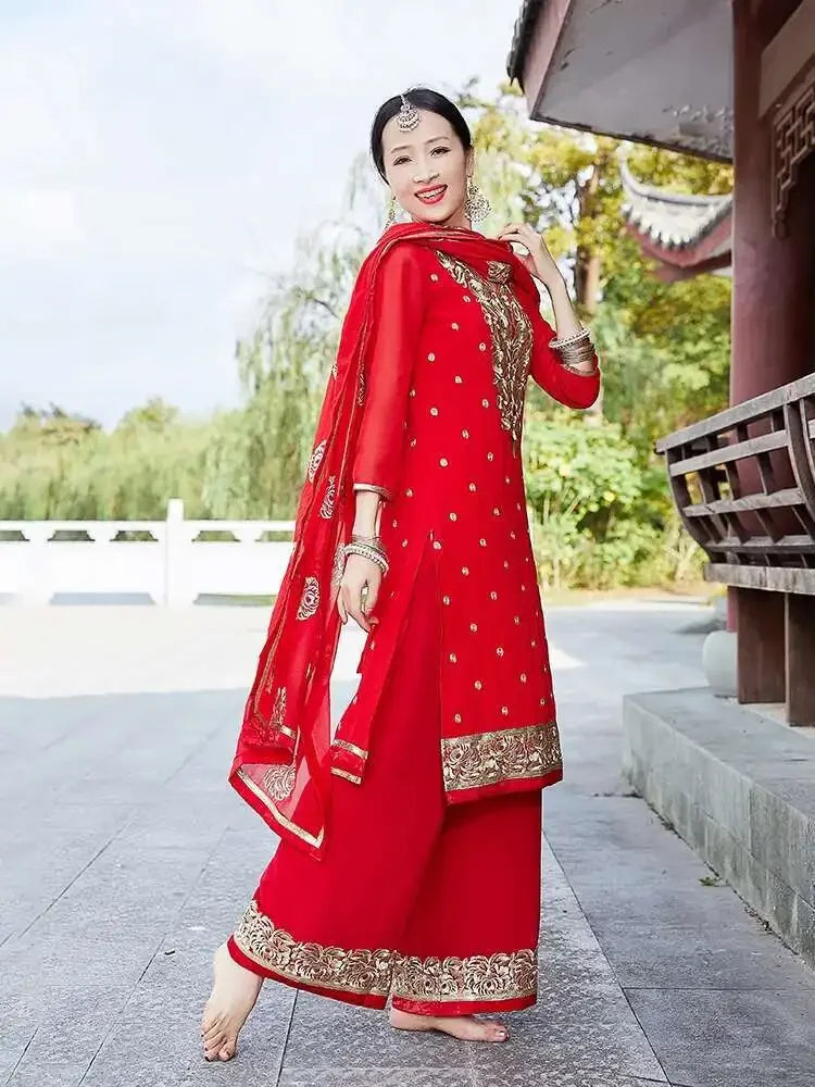 India Pakistan Punjabi Suit Set – Dupatta, Kurta, Pants & Scarf - Evallys.com