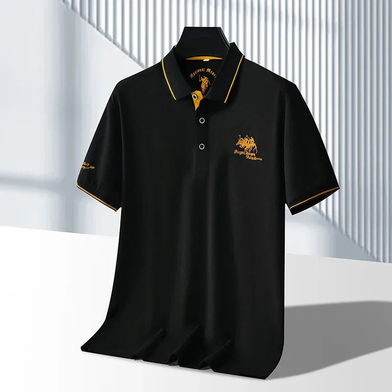 Men's Business Casual Short Sleeved Embroidered Solid Color Polo Shirt Fashionable Breathable Comfortable Summer Versatile Top - Evallys.com