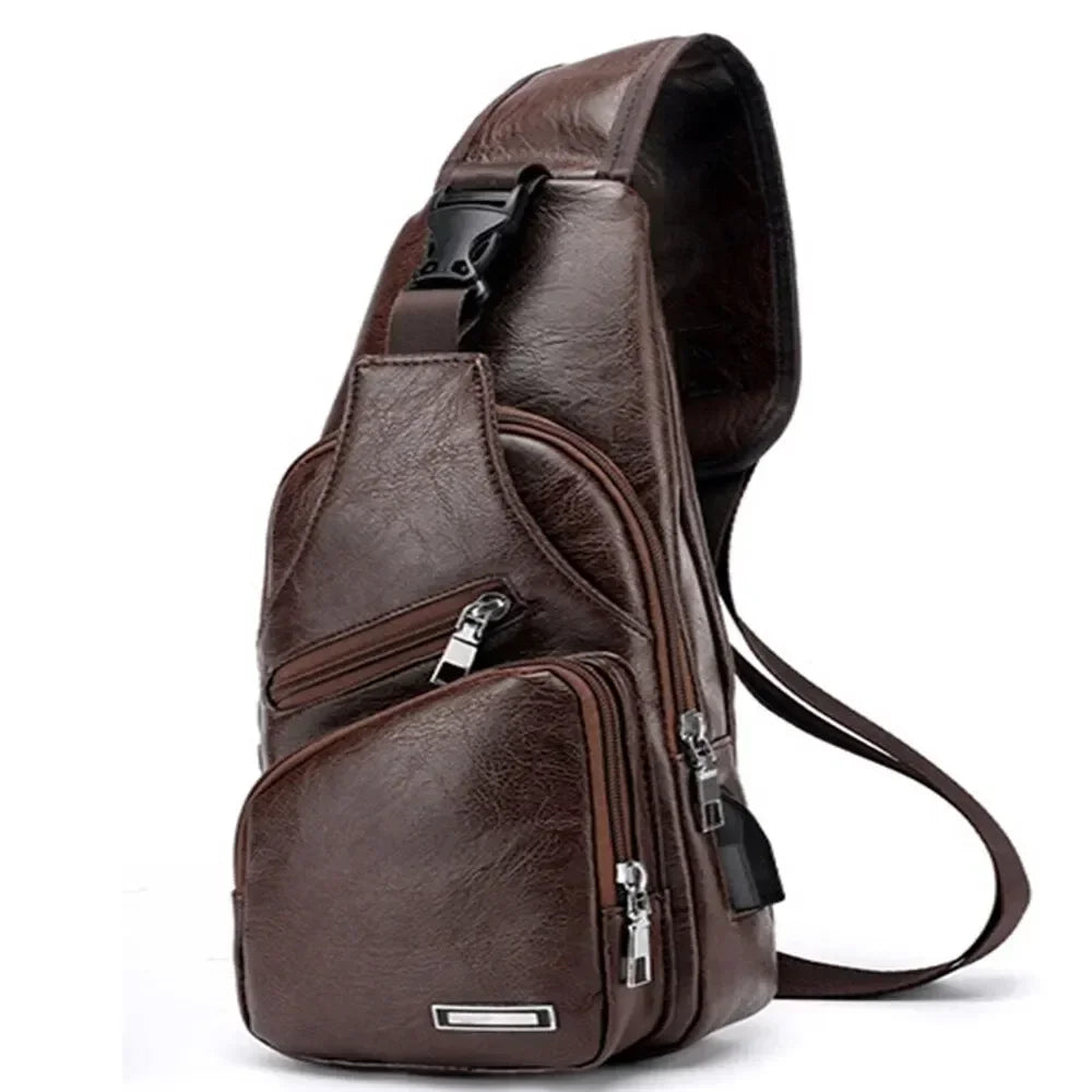 Men USB Charging Bag Men Chest Bag For Custom PU PVC Shoulder Bag Diagonal Package Messenger Travel Bag Cross Body Bags - Evallys.com