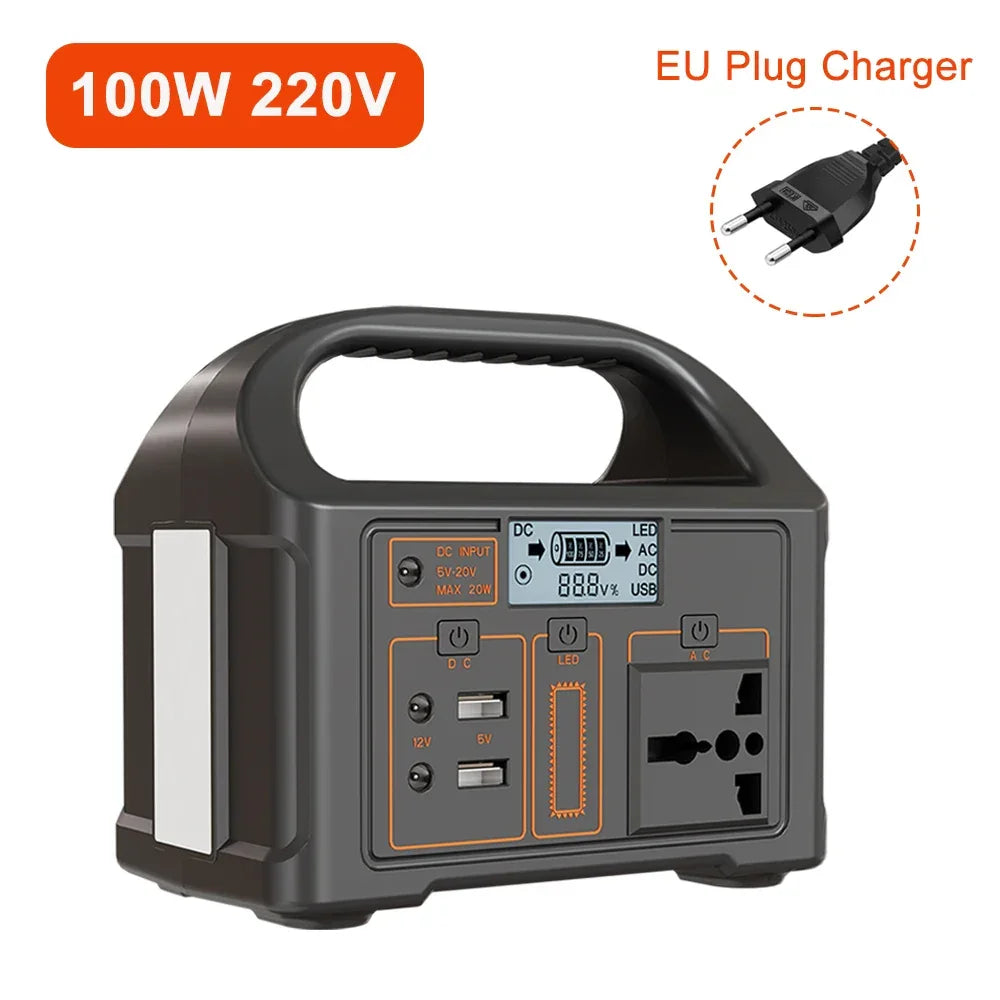 100W Portable Power Station 220V/110V Solar Generator Outdoor Emergency Mobile Power Bank 24000mAh LiFePO4 For Camping Power LED - Evallys.com