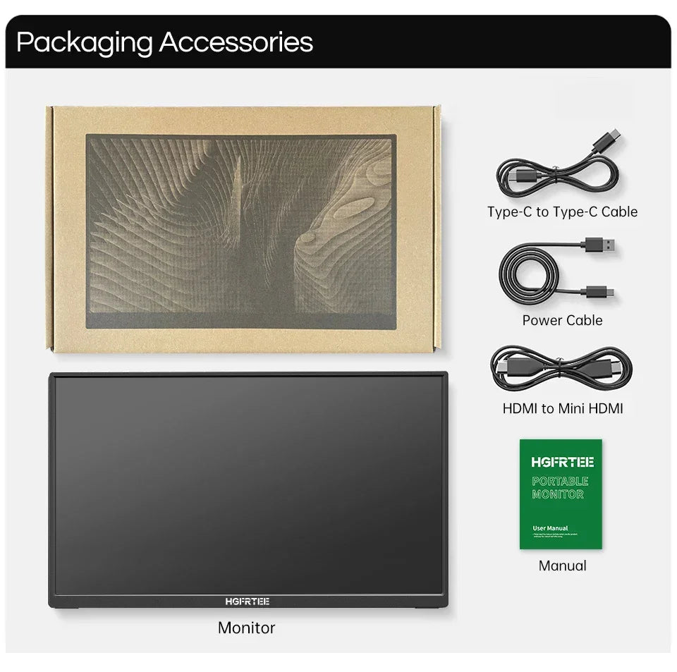 HGFRTEE 15.6inch Portable Monitor FHD-IPS Panel Second Screen for Laptop Gaming Extended Display with Type C HDMI - Evallys.com