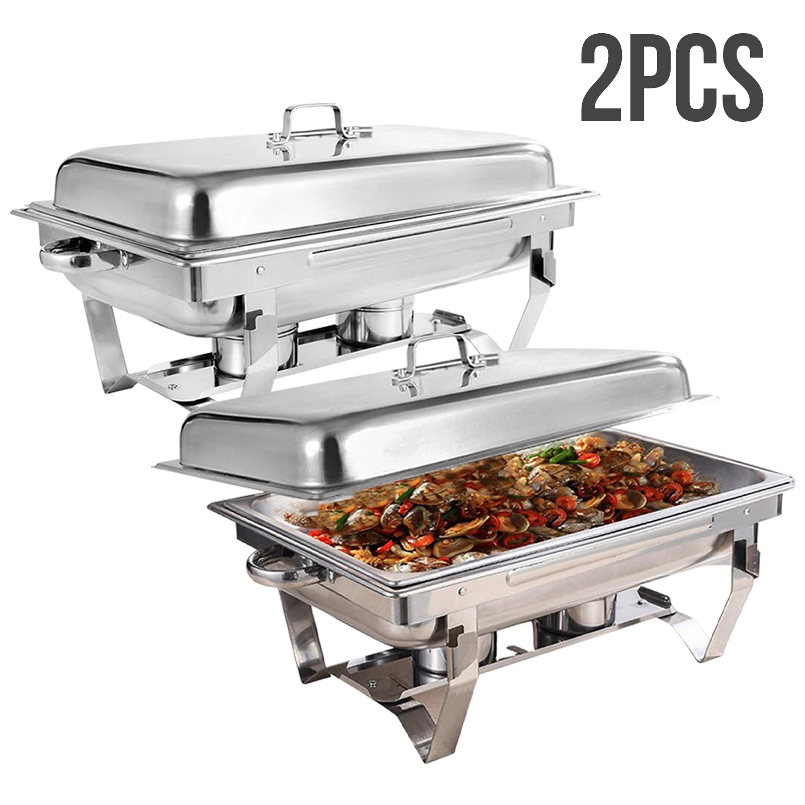 Chafing Dish Buffet Set 8QT Electric Stainless Steel 2/4/ Pack Full Size Pans Food Warmer Chafing Fuel Holder for Party Catering