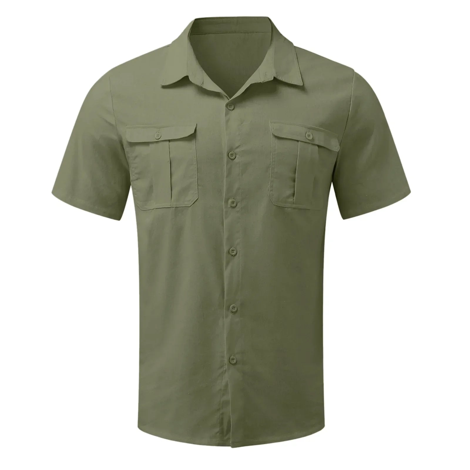 Cotton Linen Hot Sale Men Short-Sleeved Shirts Summer Solid Color Stand-Up Collar Casual Beach Style Plus SizeMale Shirts M-5XL - Evallys.com